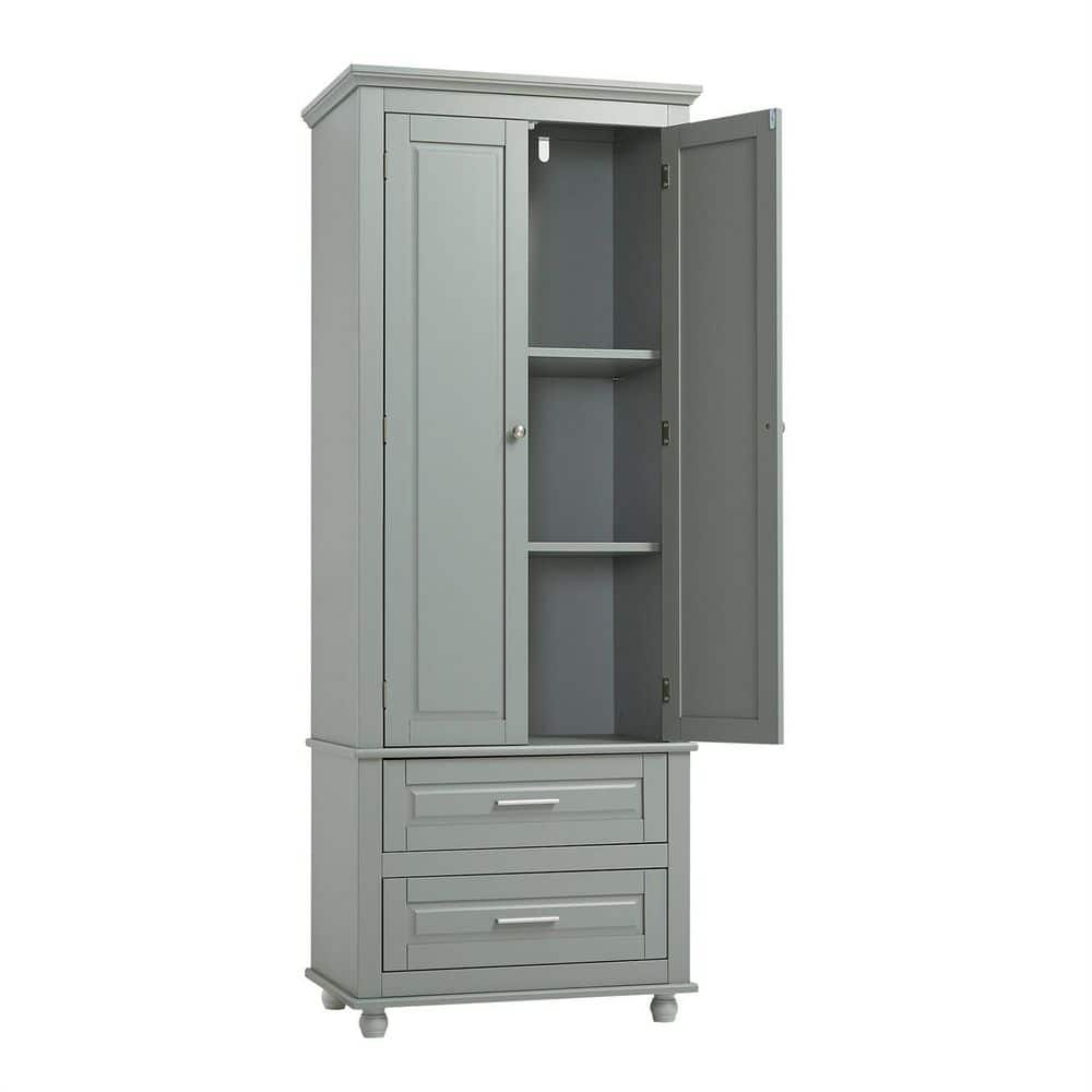 Boyel Living 15.7 in. W x 24 in. D x 62.5 in. H Gray MDF Linen Cabinet with Adjustable Shelf 2 Drawers, 2 Doors (1)