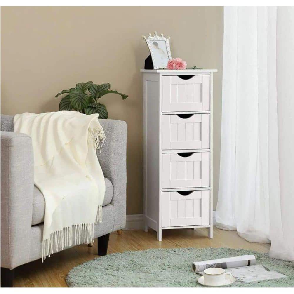Miscool Naples 11.8 in. W x 11.8 in. D x 32.28 in. H White Freestanding Linen Cabinet with Drawers (2)