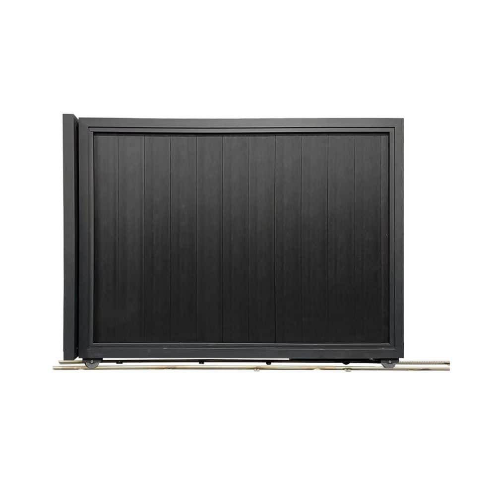 mondaria 12 ft. x 5.9 ft. Aluminum Frame and Composite Panel Privacy Sliding Driveway Gate in Black (1)