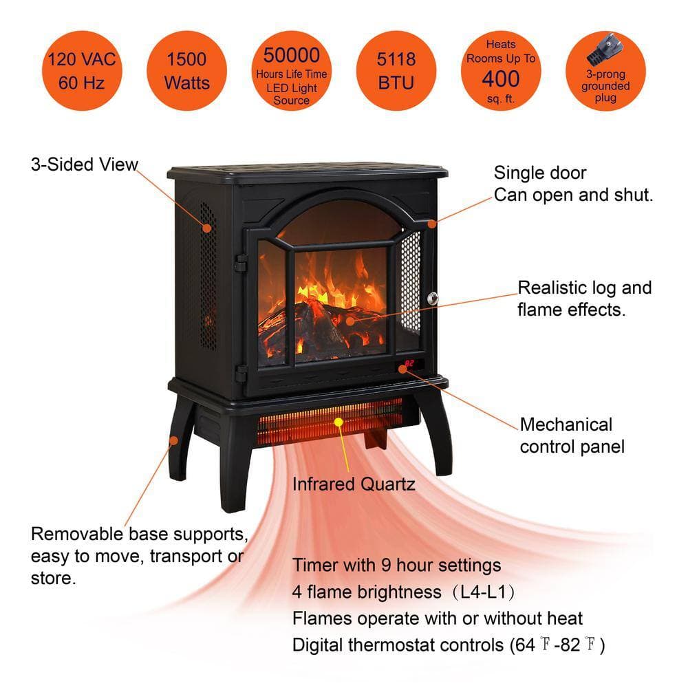 Boyel Living 17.52 in. Freestanding Electric Fireplace Stove Heater with Automatic Shut off and Remote Control in Black (3)