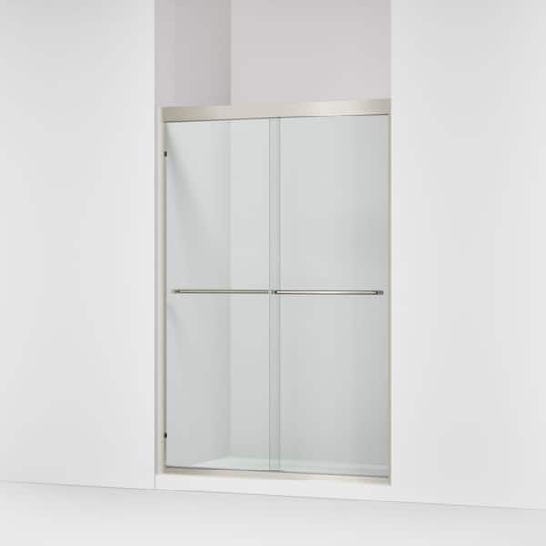 KOHLER Lively 57-60 in. W x 70 in. H Frameless Sliding Shower Door in Brushed Nickel with 1/4 in. Thick Clear Tempered Glass