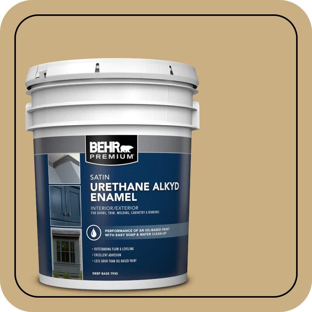 BEHR PREMIUM 5 gal. #S310-4 Perennial Gold Urethane Alkyd Satin Enamel Interior/Exterior Paint