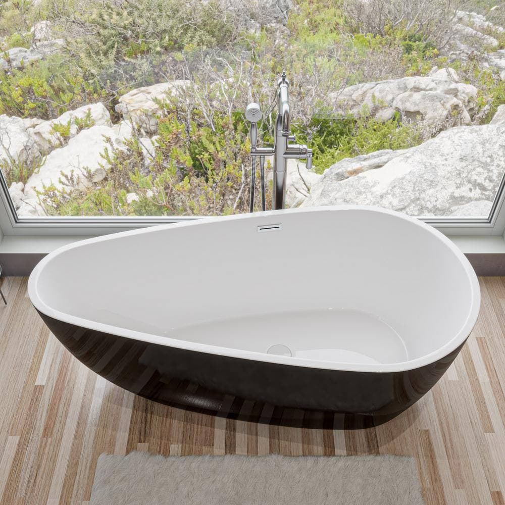 ALFI BRAND 59 in. Acrylic Flatbottom Bathtub in Black and White (3)