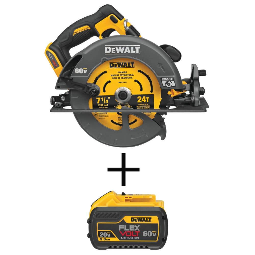 DEWALT FLEXVOLT 60-Volt MAX Li-Ion 7-1/4 in. Cordless Brushless Circular Saw (Tool-Only) with FLEXVOLT 20-V/60-V Battery 9Ah