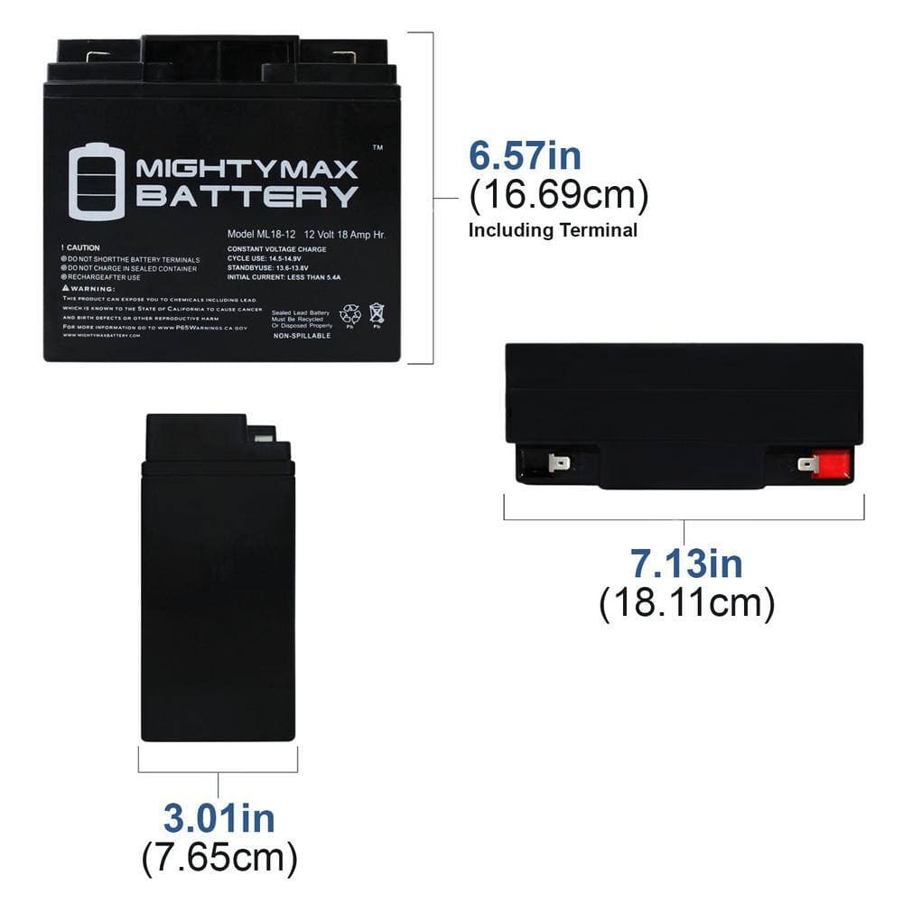 MIGHTY MAX BATTERY 12-Volt 18AH F2 SLA Replacement Battery for Apex APX12180 (2)