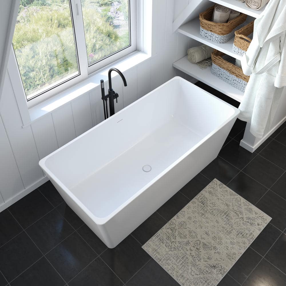 MAAX Nakuru 67 in. x 31in. Acrylic Non-Whirlpool Freestanding Rectangular Center Drain Bathtub in White (3)