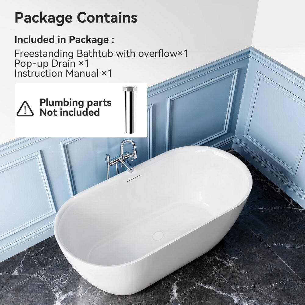 LASIHEM 59 in x 31.5 in Acrylic Freestanding Soaking Bathtub with Center Drain and Overflow in White for Bathroom,cUPC Certified (2)