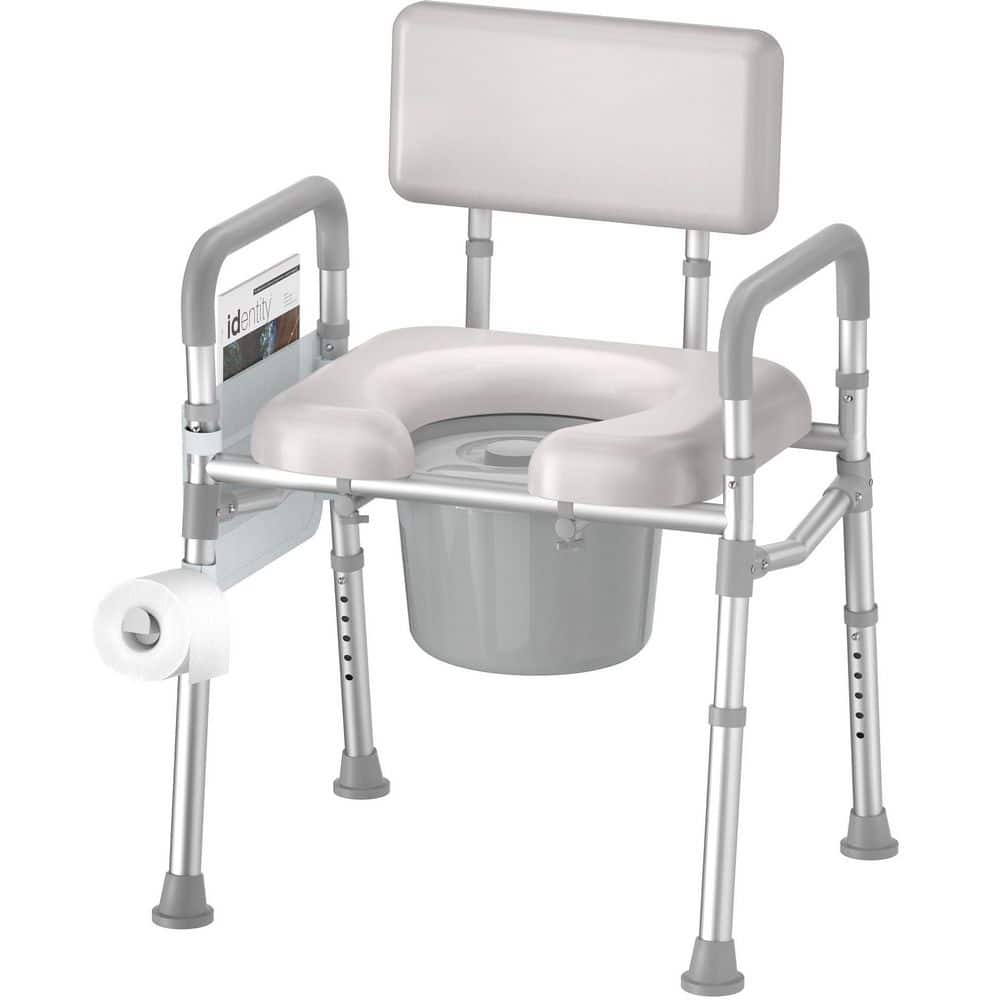 Wudkey Bedside Commode Chair with Padded Seat and Backrest, Aluminum Dual-Crossbar, Toilet Seat, Height Adjustable (1)