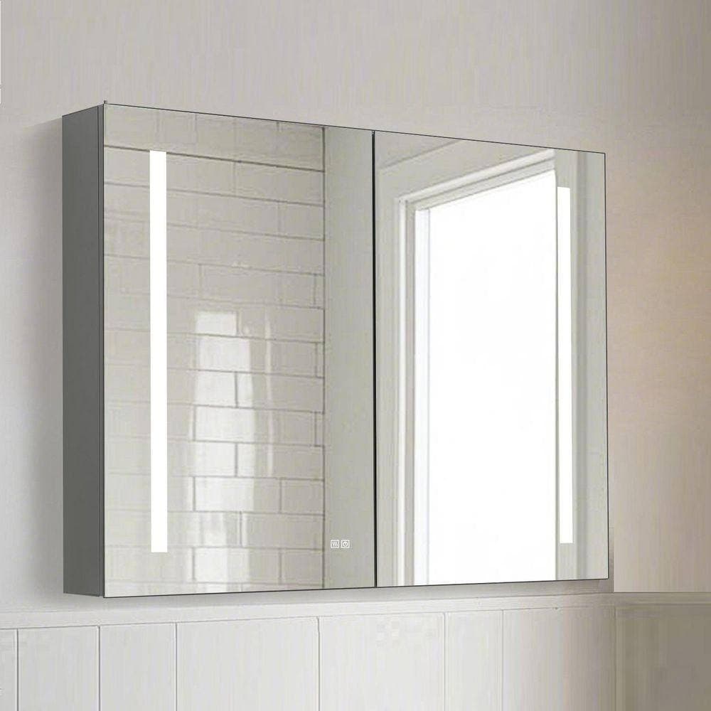 Interbath 40 in. W x 30 in. H Rectangular Aluminum Surface Mount Medicine Cabinet with Mirror and LED Light (2)