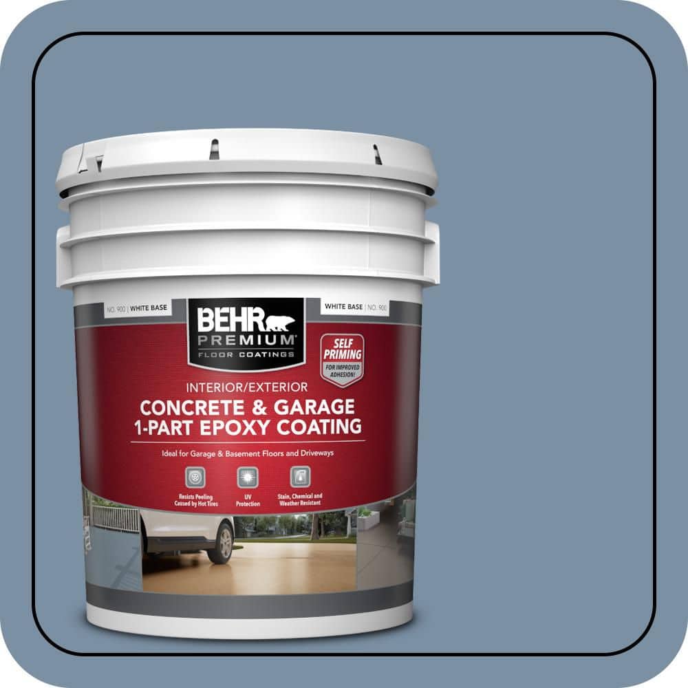 BEHR PREMIUM 5 gal. #S510-4 Jean Jacket Blue Self-Priming 1-Part Epoxy Satin Interior/Exterior Concrete and Garage Floor Paint