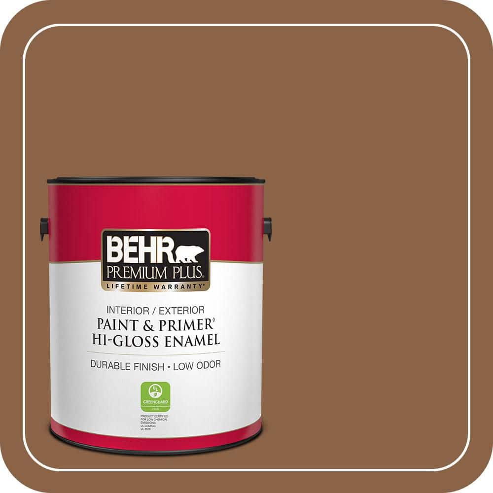 BEHR PREMIUM PLUS 1 gal. #S240-7 Leather Work Hi-Gloss Enamel Interior/Exterior Paint & Primer