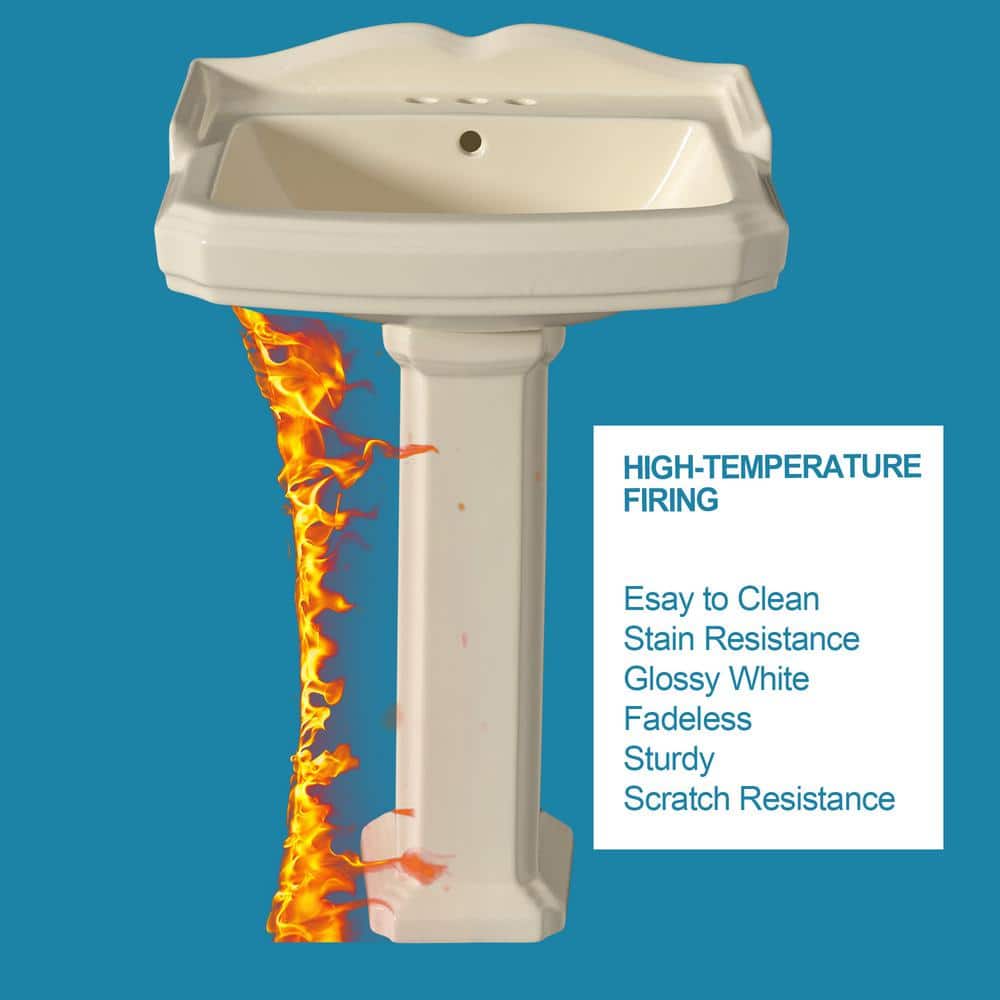 Aguamaph 19 in. D x 23 in. W Pedestal Combo Bathroom Sink in Bone Vitreous China Rectangular Pedestal Bathroom Combo Sink (3)