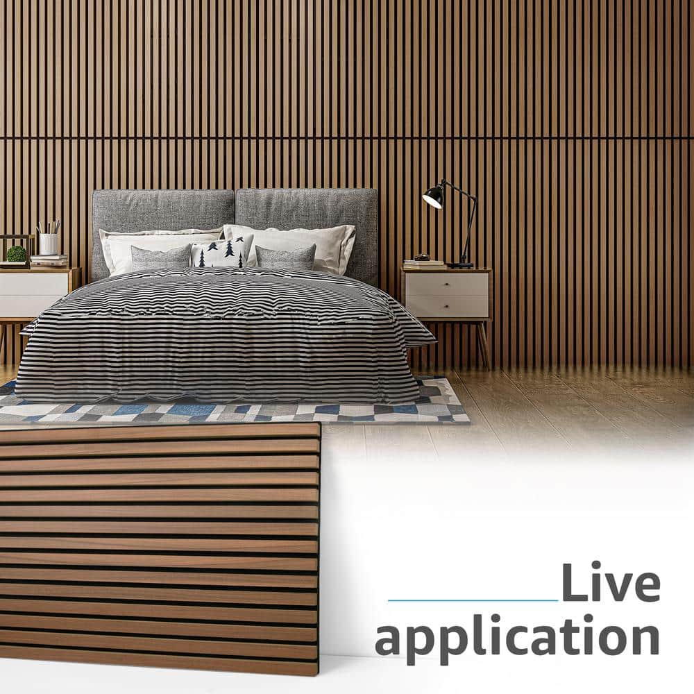 Art3dwallpanels Walnut 0.83 in. x 2 ft. x 4 ft. Slat MDF Acoustic Decorative Wall Paneling, 3D Sound Absorbing Panel(31sq.ft./Case) (2)
