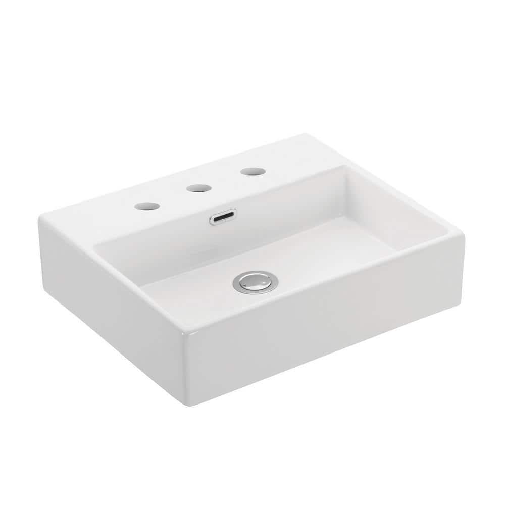 WS Bath Collections Quattro 50 Wall Mount / Vessel Bathroom Sink in Ceramic White with 3 Faucet Holes (1)