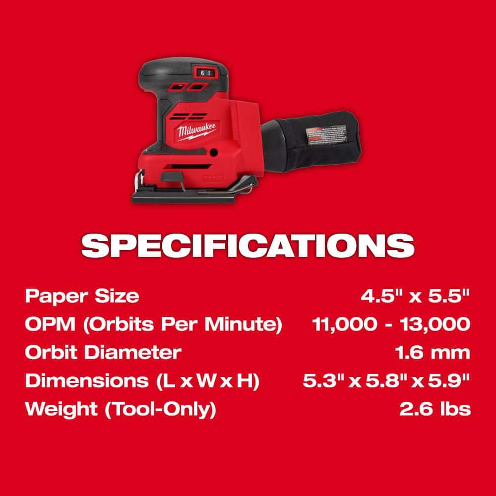 Milwaukee M18 18-Volt Lithium-Ion Cordless 1/4 in. Sheet Sander with One 5.0 Ah Battery and Charger (3)