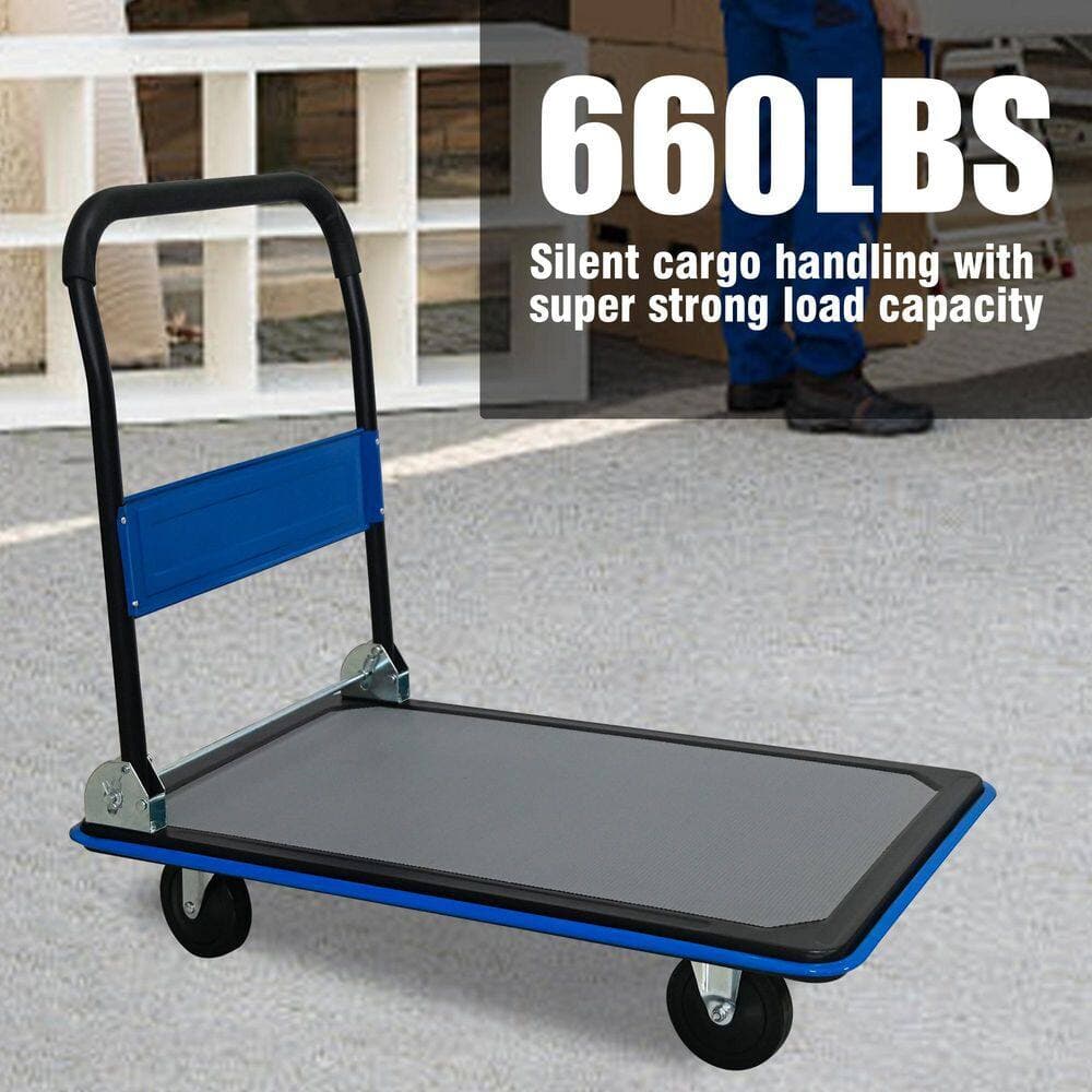 Zeus & Ruta 660 lbs. Weight Capacity Folding Platform Cart Heavy-Duty Hand Truck Moving Push Flatbed Dolly Cart for Warehouse & Home (2)