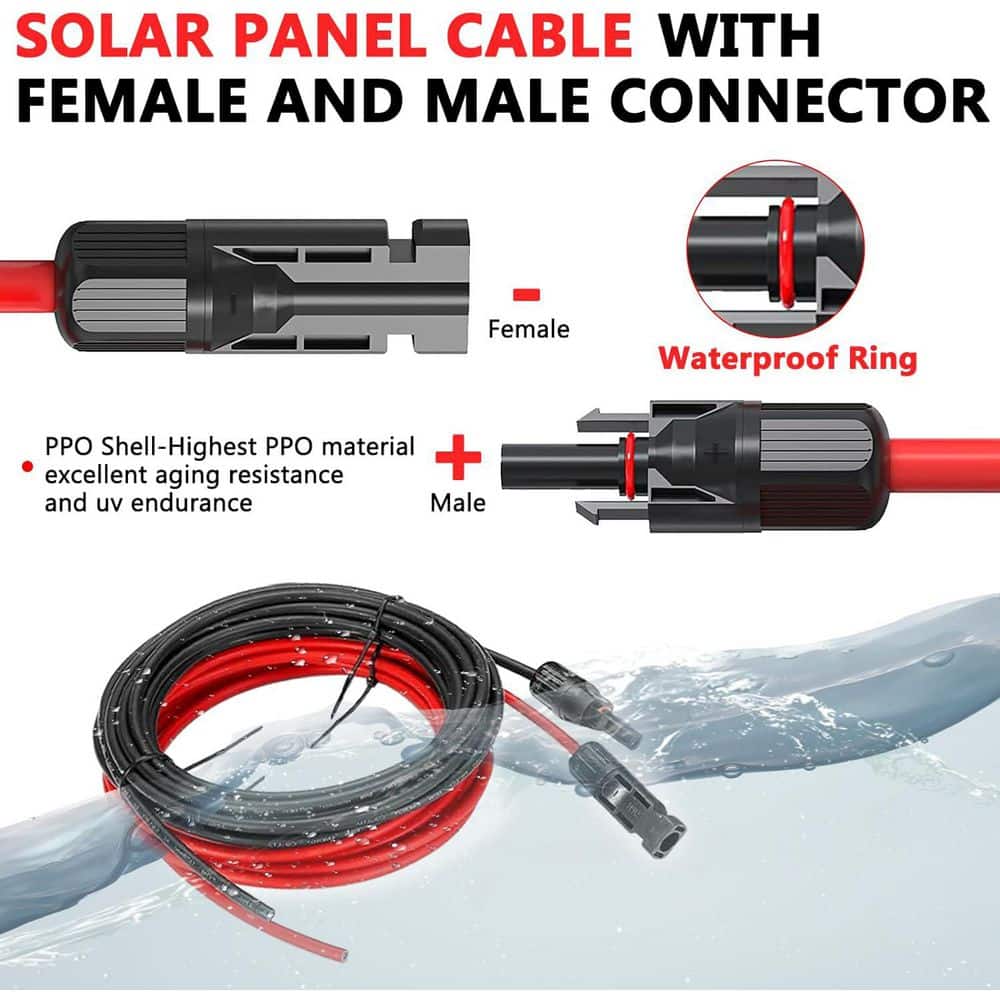 Vrbgify 2 x 30 ft. Solar Panel Extension Cable with Female and Male Waterproof Connectors for RV and 10AWG Solar Cable (2)