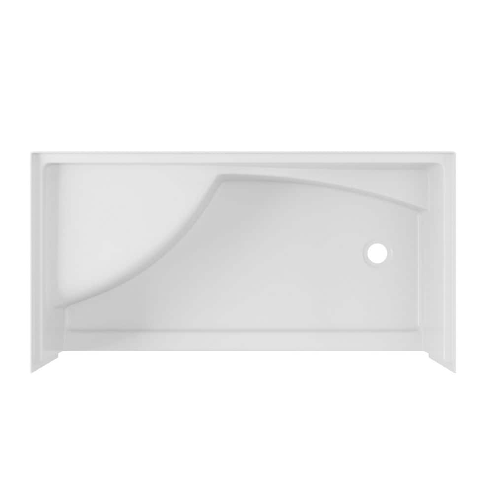 DreamLine Accessible Living Prism 60 in. L x 30 in. W Alcove Shower Pan Base with Right Drain in White (1)