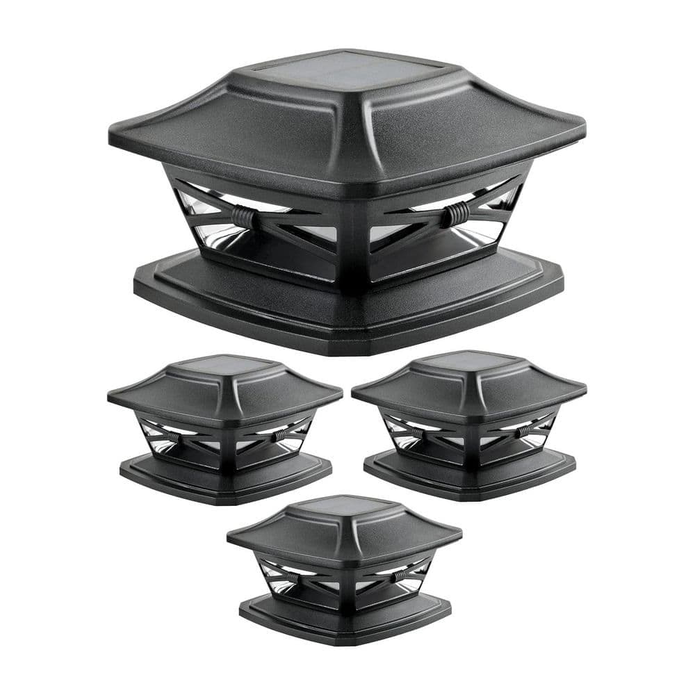 Afoxsos Outdoor Solar Powered Post Cap Lights with Bases for Wooden Posts Slate Black 4-Pack Bright LED Fit 4x4 5x5 6x6 (1)