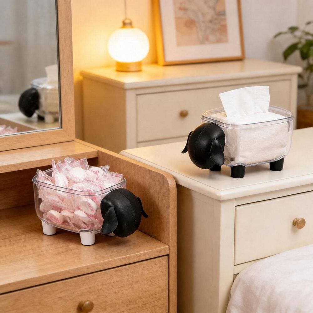 KHKFY 2-Pack Sheep-Shaped Clear Acrylic Cotton Ball and Q-tip Dispensers with Lids for Bathroom Vanity Decor (3)