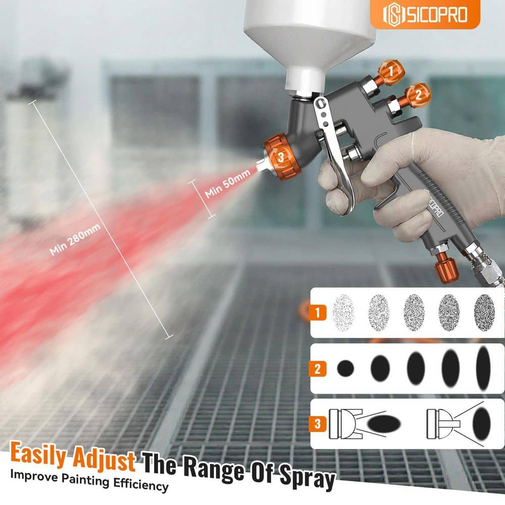S SICOPRO Professional HVLP Spray Gun Kit with Multiple Nozzle Sizes for Automotive Refinishing and Home Painting (3)