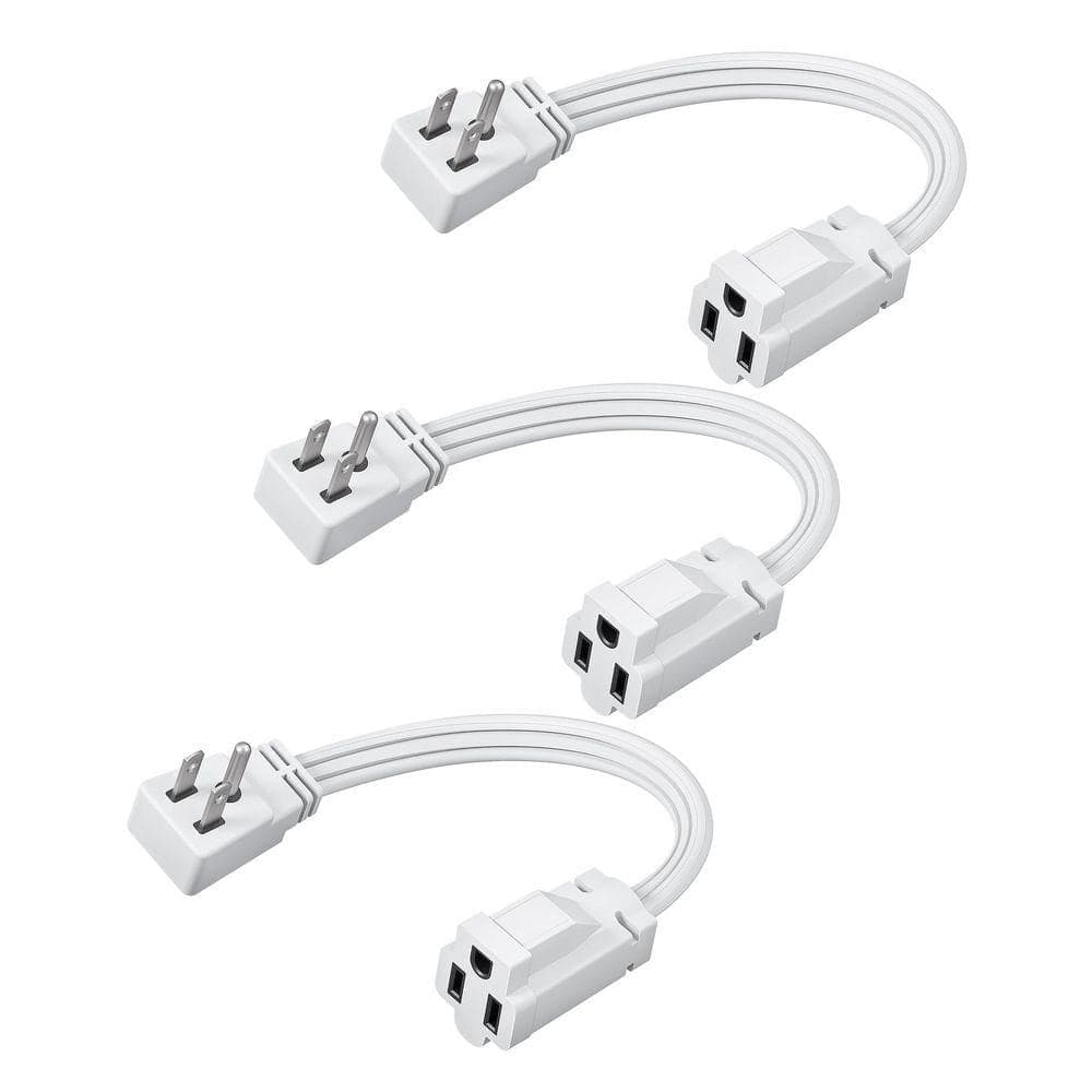 DEWENWILS 1 ft. SJT 14/3 Indoor Extension Cord with 3-Prong Outlets and SPT-3 Cord, 3 Pack, White (1)