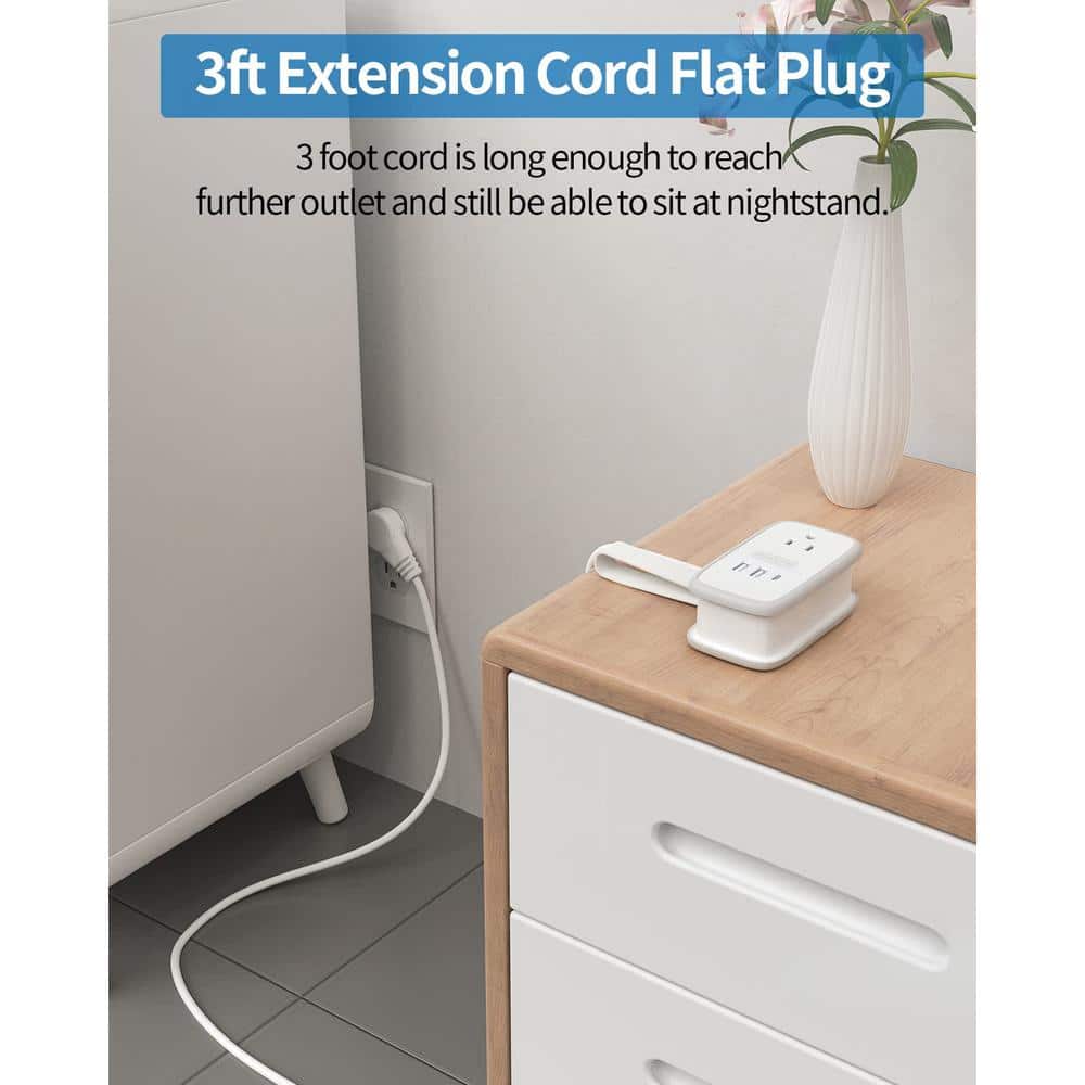 Ahfiwaso 3 ft. Wrapped Around Extension Cord 2-Outlet Flat Plug Travel Power Strip with 3 USB Ports (2)