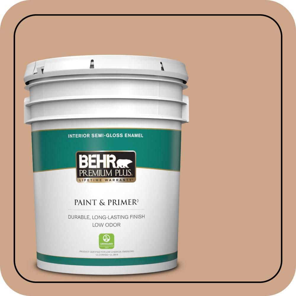 BEHR PREMIUM PLUS 5 gal. #PMD-76 Sienna Buff Semi-Gloss Enamel Low Odor Interior Paint & Primer