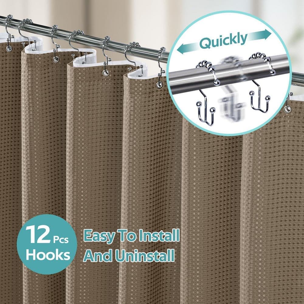Numhew 72 in. W x 72 in. L Cloth Polyester Waffle Shower Curtain Set in Beige for Home Bathroom, Modern Bathroom Renovation (3)