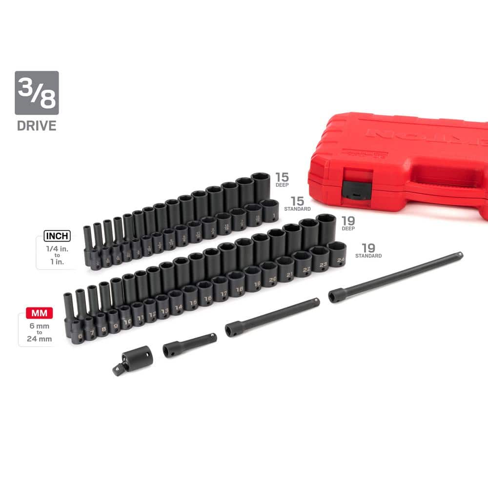 TEKTON 1/4, 3/8, 1/2 in. Drive 6-Point Impact Socket Set with Cases, 220-Piece (5/32-1-1/4 in. 4-32 mm) (3)