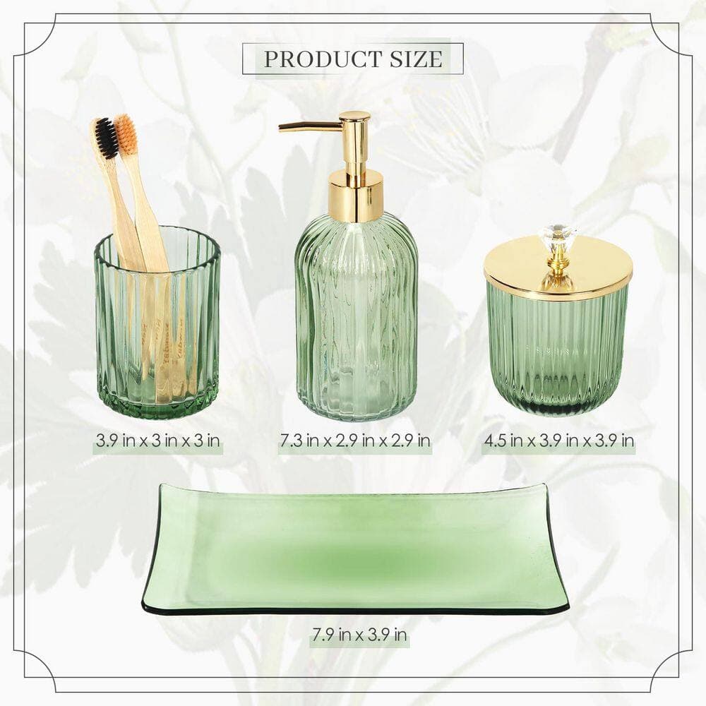 Numhew 4-Piece Bath Accessory Set in Glass Green, for Bathroom Countertop Organizing and Modern Decor for Home, Apartment (2)