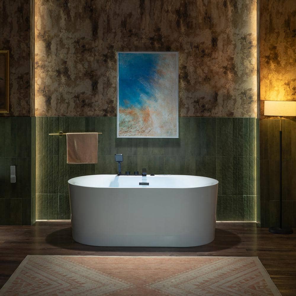 WOODBRIDGE 59 in. x 31.5 in. Acrylic Whirlpool and Air with Inline Heater Soaking Bathtub in White with Black Tub Filler (2)
