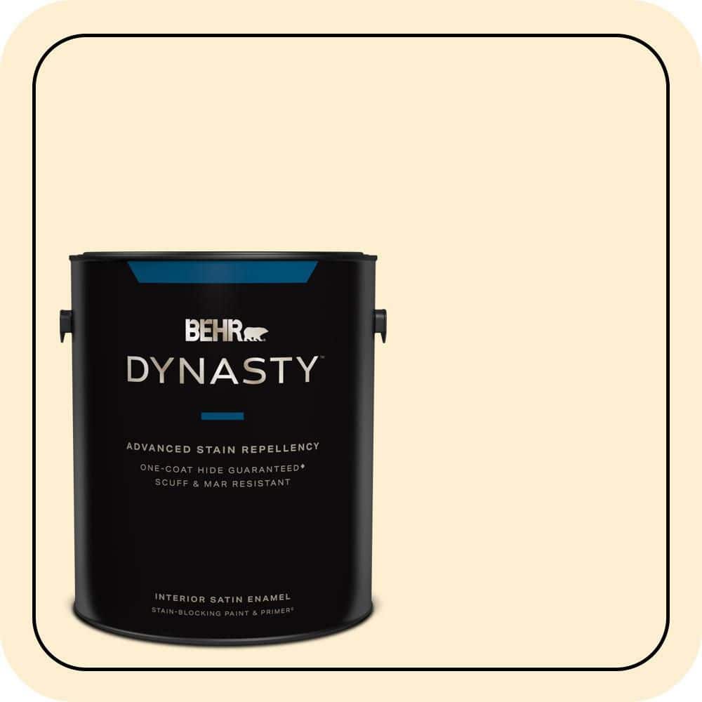 BEHR DYNASTY 1 gal. #YL-W03 Honied White Satin Enamel Interior Stain-Blocking Paint and Primer