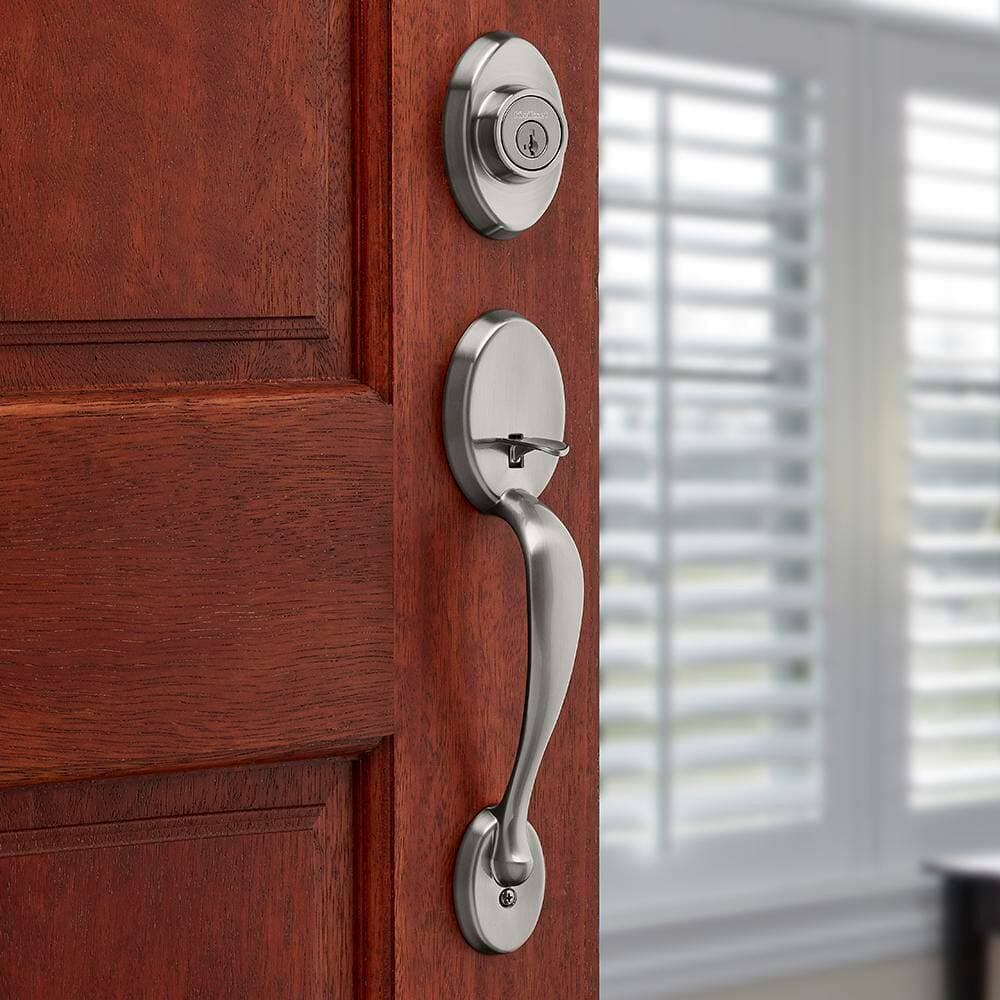 Kwikset Chelsea Satin Nickel Keyed Entry Single Cylinder Door Handleset with Interior Juno Doorknob Featuring SmartKey Security (2)