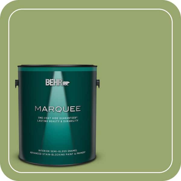 BEHR MARQUEE 1 gal. #MQ4-43 Green Plaza One-Coat Hide Semi-Gloss Enamel Interior Paint & Primer (2)