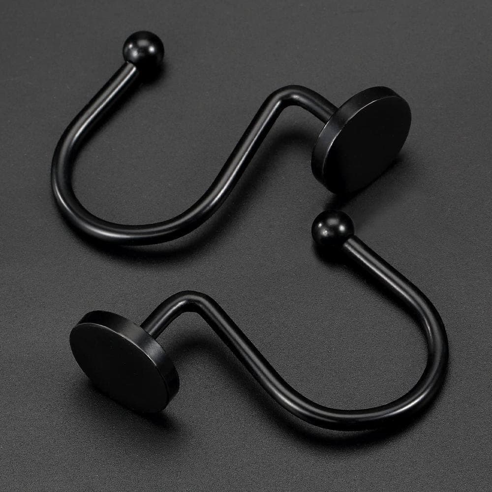Unbranded Rustproof Black Metal Shower Curtain Hooks Set of 12 - Heavy Duty Round Rings for Bathroom Rods Hardware (3)