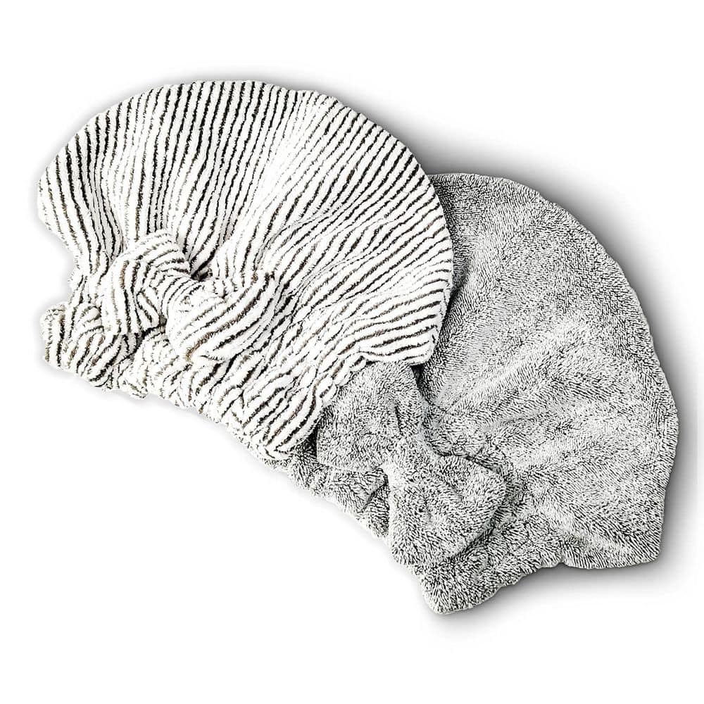 LAIFUCAM Gray Stripe Hair Towel Wrap Bath Accessory Soft Microfiber Quick Drying Super Absorbent for Curly Thick Hair 2-Pieces (1)
