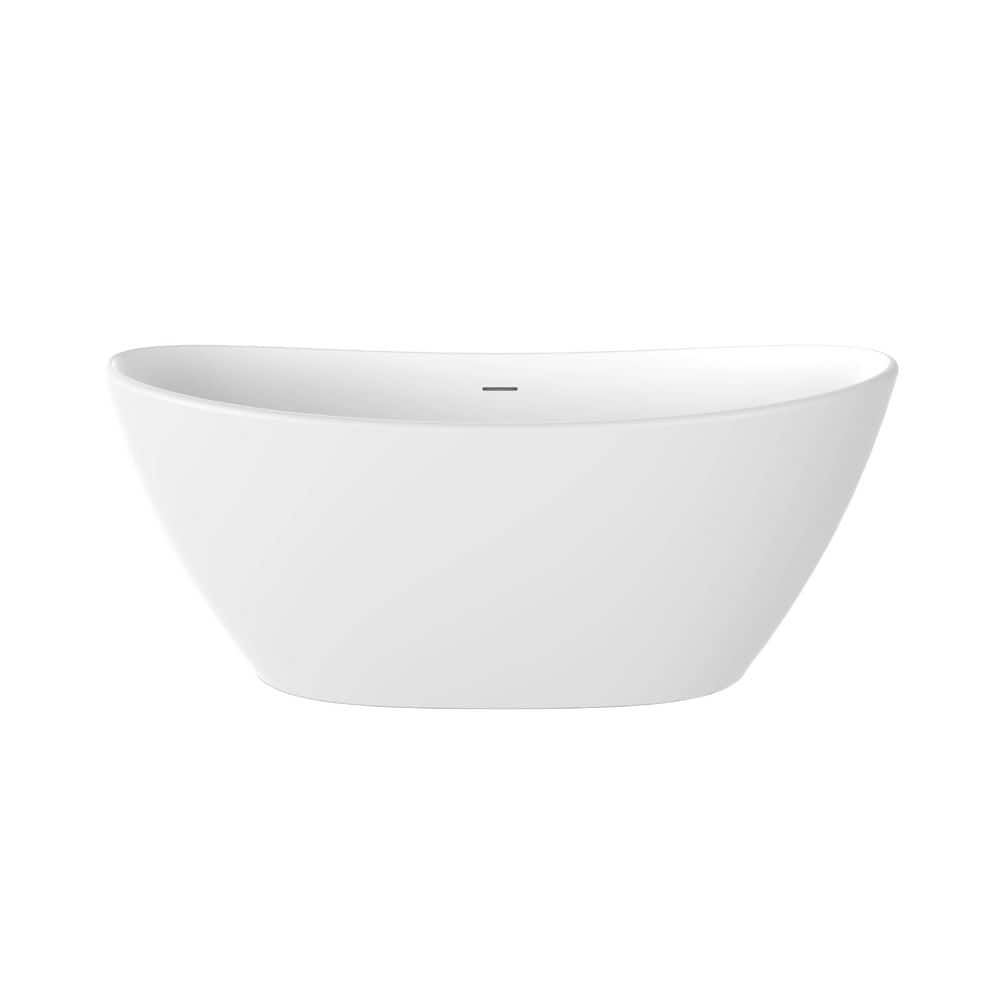LIVACA 61.02 in. x 31.50 in. Flat Bottom Solid Surface Freestanding Soaking Bathtub with Center Drain in Matte White (1)