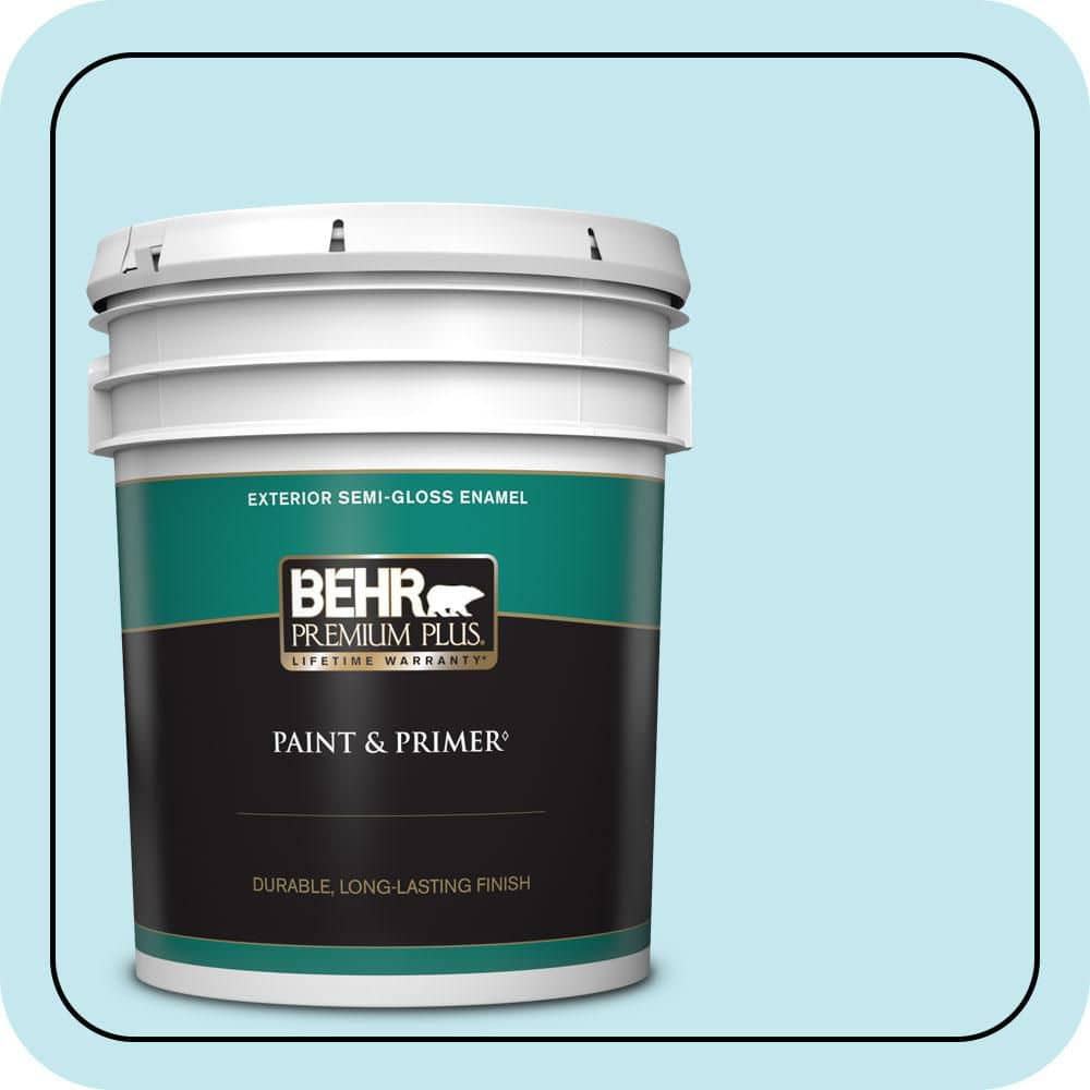 BEHR PREMIUM PLUS 5 gal. #P480-1 Niagara Mist Semi-Gloss Enamel Exterior Paint & Primer