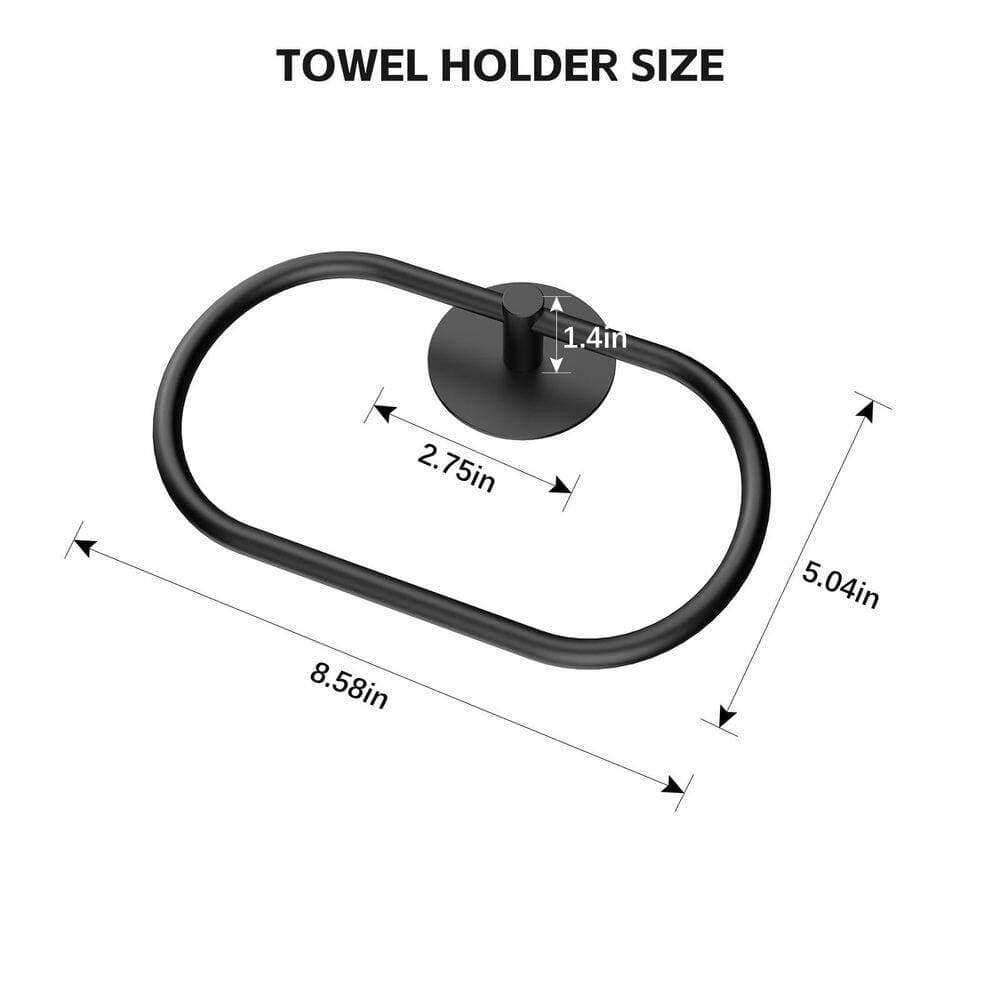 Wudkey 2-Piece Stainless Steel Wall Mounted Towel Ring for Bathroom Hardware Accessories No Drilling in Matte Black (2)