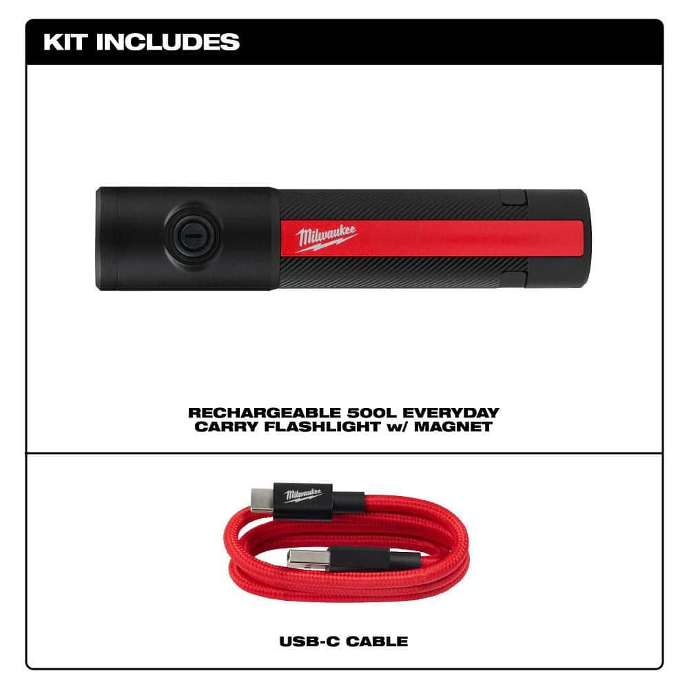 Milwaukee 500 Lumens EDC Everyday Carry Internal Rechargeable Flashlight with Magnet (3)