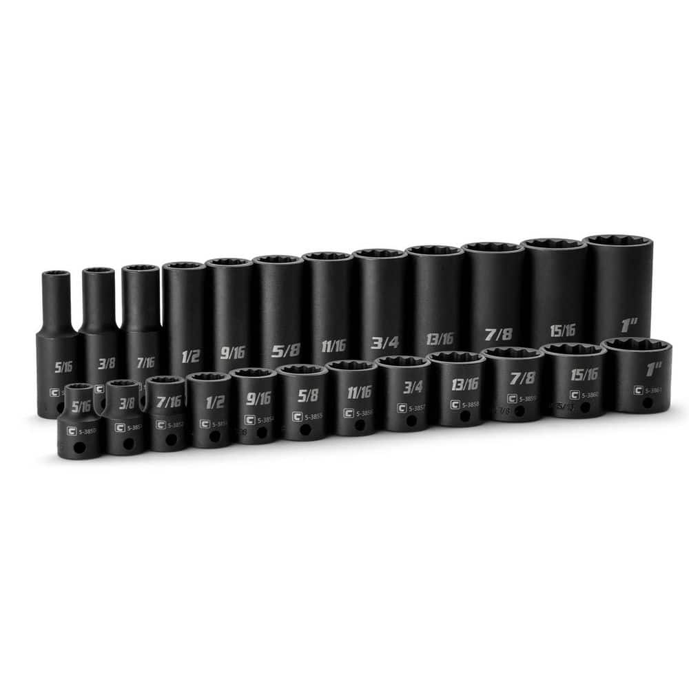 Capri Tools 3/8 in. Drive SAE 12-Point Shallow and Deep Impact Socket Set (24-Piece) (1)