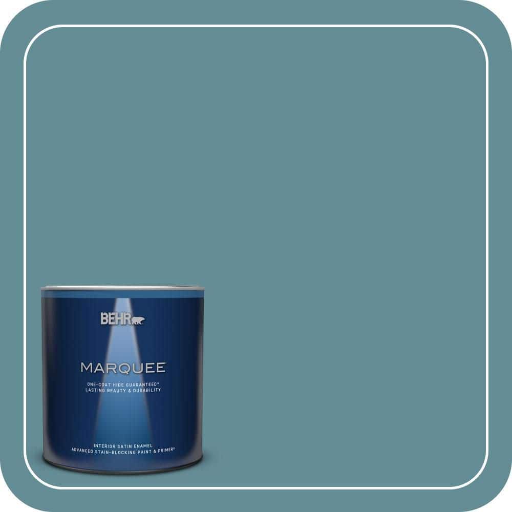 BEHR MARQUEE 1 qt. #S450-5 Oarsman Blue One-Coat Hide Satin Enamel Interior Paint & Primer (1)