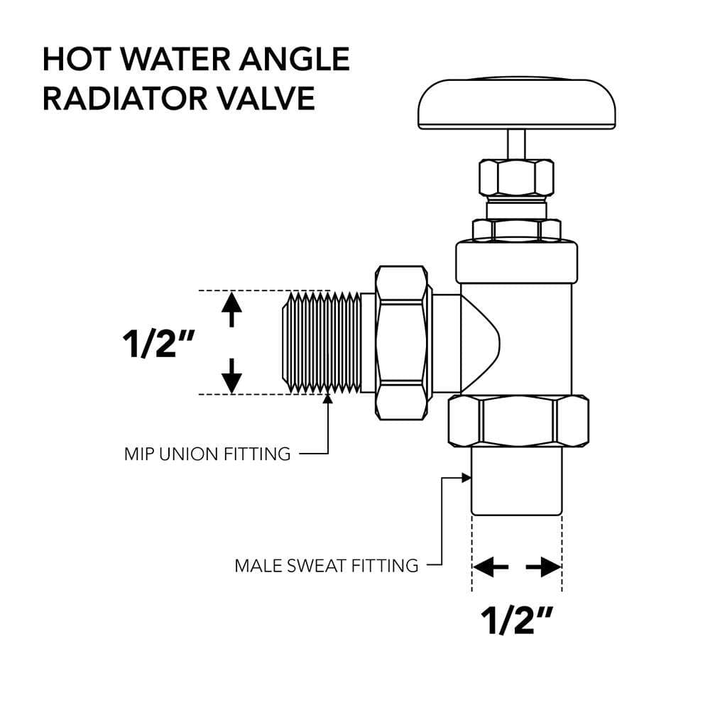 PLUMBFLEX 1/2 in. Brass Hot Water Angle Radiator Valve Sweat x Male Union, with Molded Thermal Plastic Handle (2)