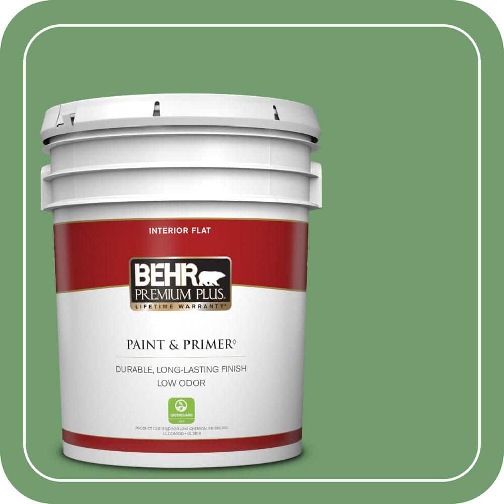 BEHR PREMIUM PLUS 5 gal. #450D-6 Shire Green Flat Low Odor Interior Paint & Primer