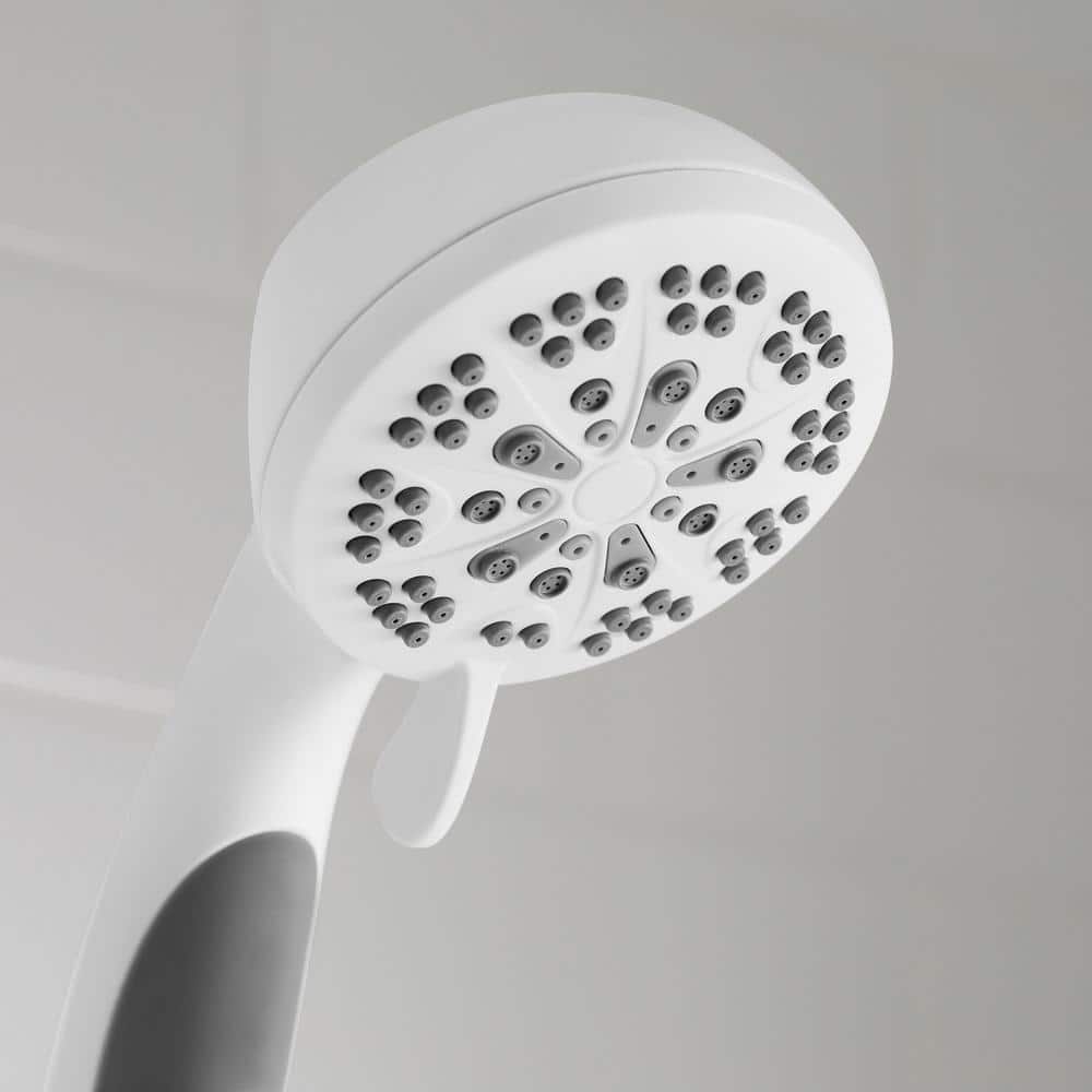 Glacier Bay 6-Spray Patterns with 1.8 GPM 3.8 in. Tub Wall Mount Handheld Shower Head in White with 60 in. PVC hose (4)