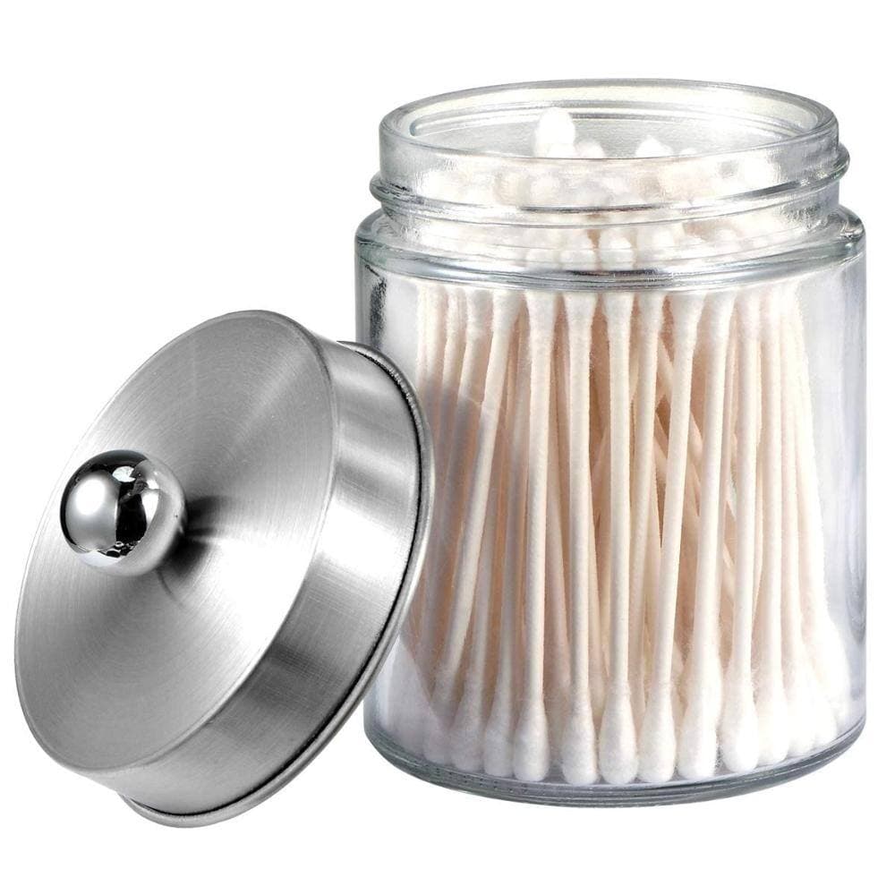 Unbranded Glass Vanity Canister with Separate Lid, 8 oz, 2.8 x 2.8 x 4.5 in, Bathroom Storage Jars and Containers (2)