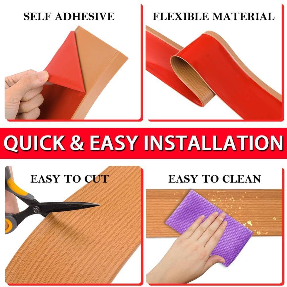 Unbranded 4 in x 20 ft Yellow Wood Grain Vinyl Wall Base Molding Trim Self Adhesive Flexible Peel and Stick Baseboard (3)