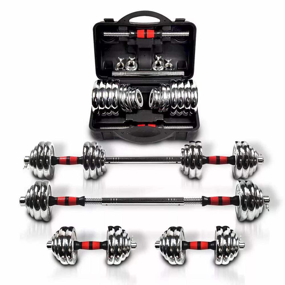 Tidoin 66 lb. Silver Steel Adjustable Weight Dumbbell Set (3)