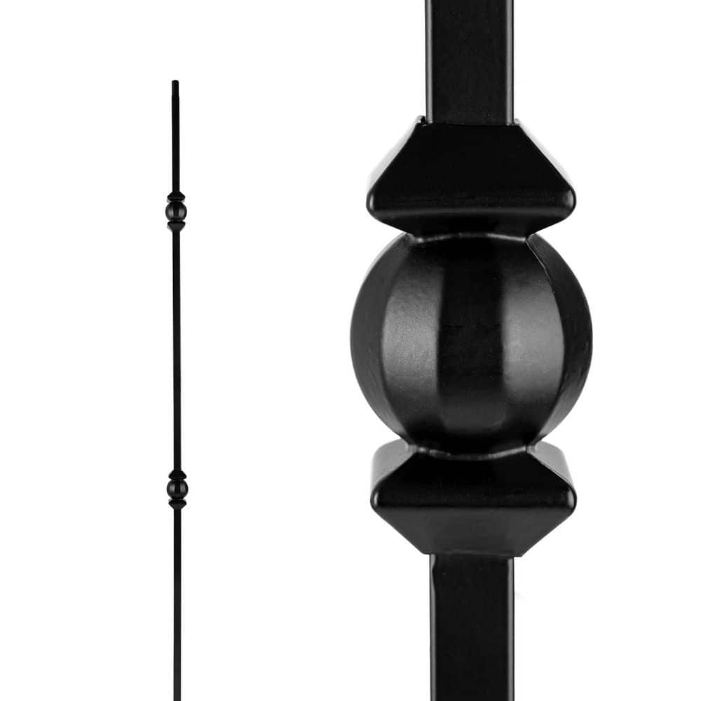 NUVO IRON 44 in. H x 1/2 in. W Black Steel Long Hollow Interior Stair Railing Square Baluster Double Ball and Sphere (12-Pack)